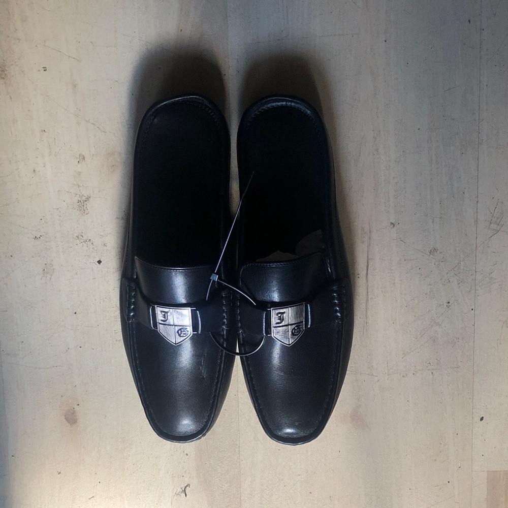 John Galliano Black Leather Loafers with Silver Accent